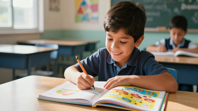Niño mexicano sonriente aprendiendo con estilo vibrante