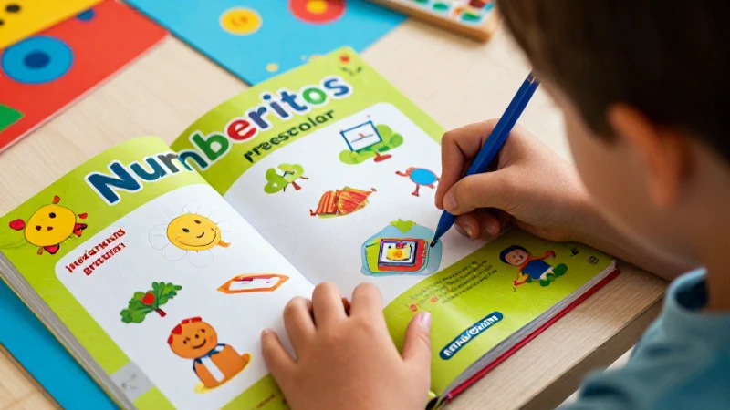 Niño alegre aprendiendo con numeritos preescolar