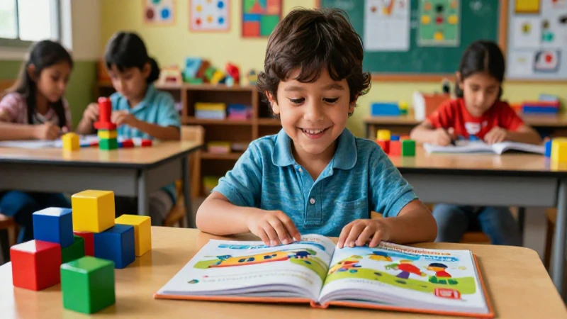 Aula vibrante con niños felices y libros coloridos