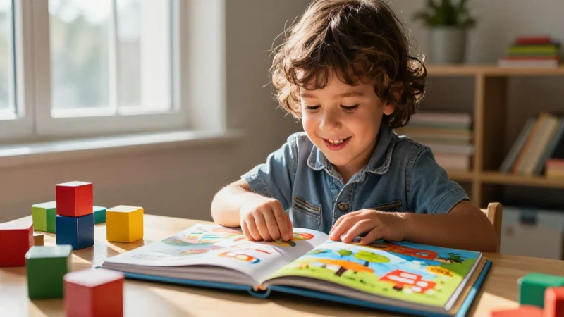 Libro preescolar GRATUITO: impulsa el aprendizaje de tu niño 4 Niño feliz disfruta de un libro y bloques vibrantes