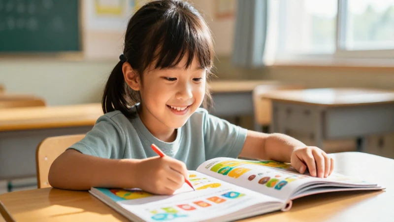 Libro preescolar GRATUITO: impulsa el aprendizaje de tu niño 3 Niño feliz sonríe en aula vibrante y educativa