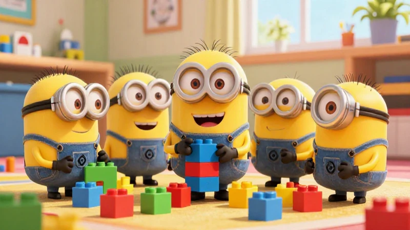 Libro preescolar de los Minions: actividades divertidas y educativas 5 Minions divertidos jugando con bloques coloridos