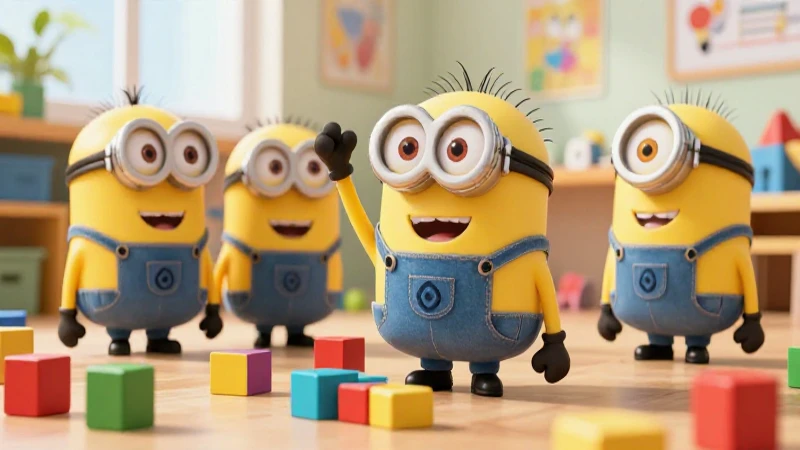 Libro preescolar de los Minions: actividades divertidas y educativas 6 Minions vibrantes jugando con bloques educativos