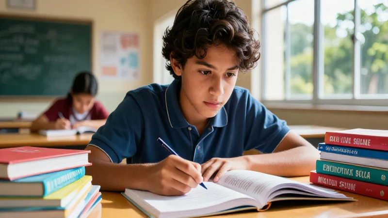 Estudiante motivado en aula moderna mexicana