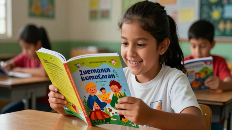 El mejor libro de español para primer grado en educación primaria 5 Estudiante mexicano lee vívidamente en entorno moderno