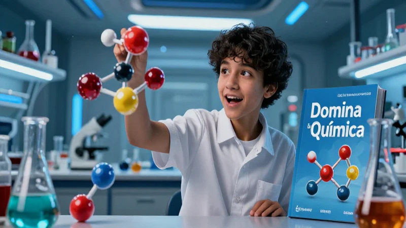 Domina la química: Libro de bachillerato Santillana ¡Conoce todo lo que necesitas! 5 Estudiante de química con estilo futurista y dinámico