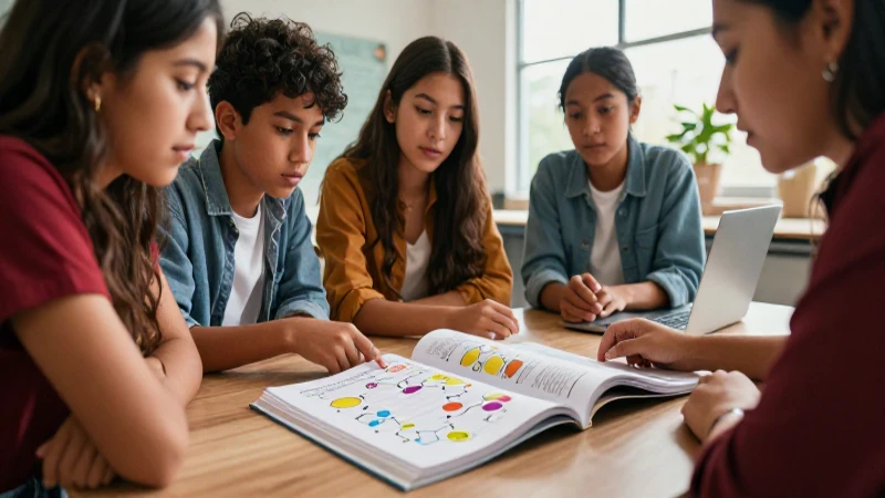 Domina la química: Libro de bachillerato Santillana ¡Conoce todo lo que necesitas! 4 Estudiantes mexicanos y profesor aprendiendo química
