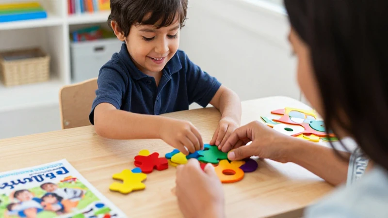 Niño sonriente aprende con apoyo educativo vibrante