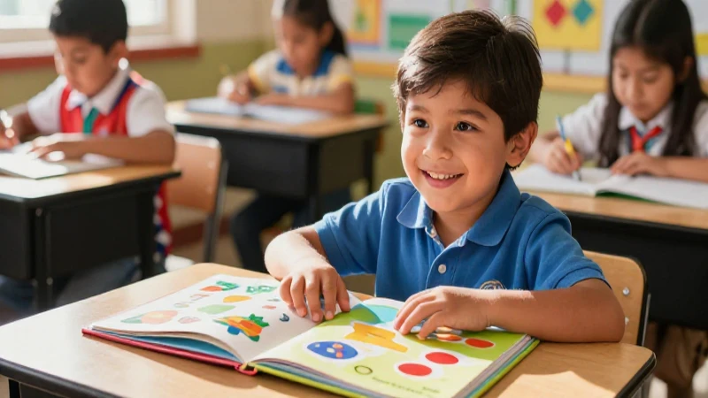 Niño mexicano feliz con libro educativo