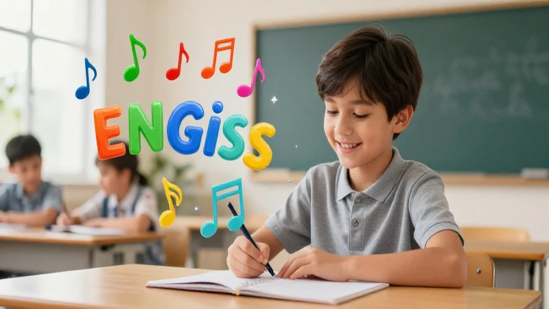 Aprende inglés con 'Come Together': respuestas efectivas para un aprendizaje completo 3 Estudiante alegre aprende inglés en un aula vibrante