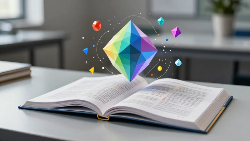 Libro de matemáticas flotando con visualización geométrica