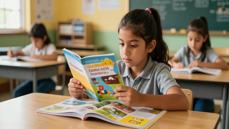 Estudiante concentrado con libro en un aula mexicana moderna