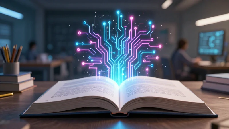 Ilustración digital futurista de libro con circuitos