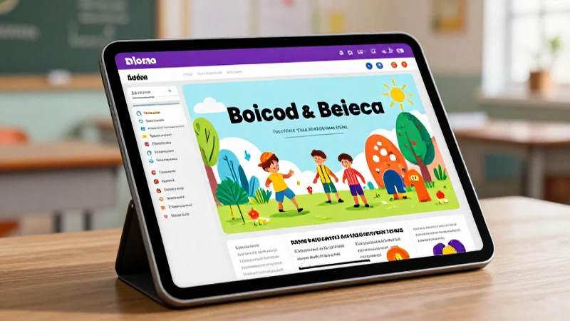 Tableta digital educativa vibrante en un escritorio moderno