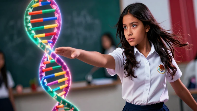 Estudiante mexicano con ADN vibrante y pose dinámica