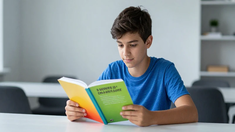 Estudiante lee libro en ambiente minimalista