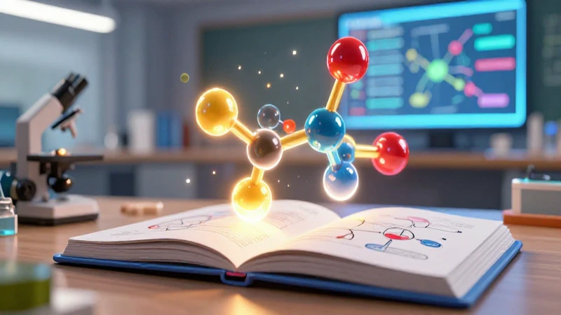 Estructura química 3D digital en cuaderno académico