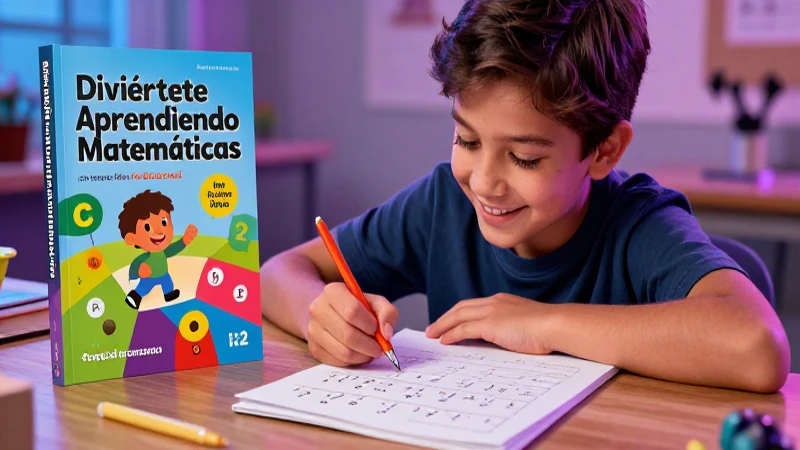 Niño sonríendo con libro de matemáticas