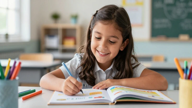 Niño alegre aprende con vibrante libro escolar