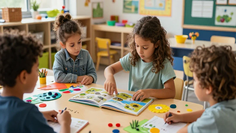 Aprendizaje interactivo y creativo con el libro viajero preescolar 3 Clase de preescolar vibrante con niños explorando