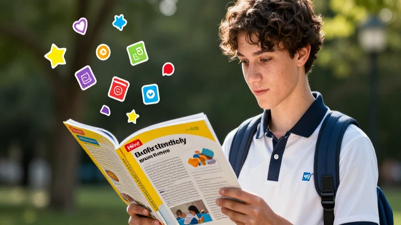 Estudiante atractivo con diseño editorial vibrante