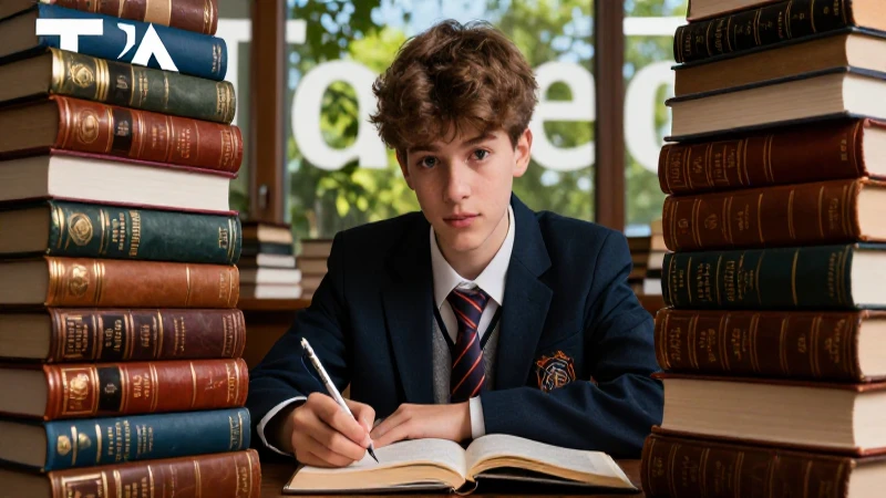Joven estudioso con libros clásicos en luz dramática