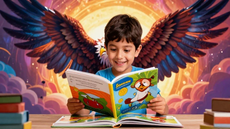 Ilustración vibrante de niño aprendiendo