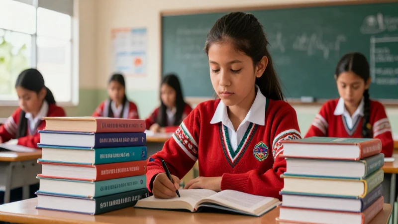 Estudiante mexicano con libros de bachillerato