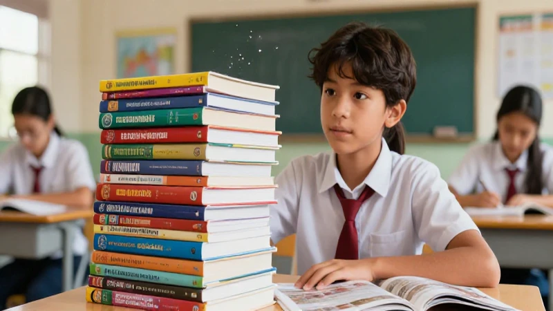 Estudiante concentrado, libros vibrantes en México