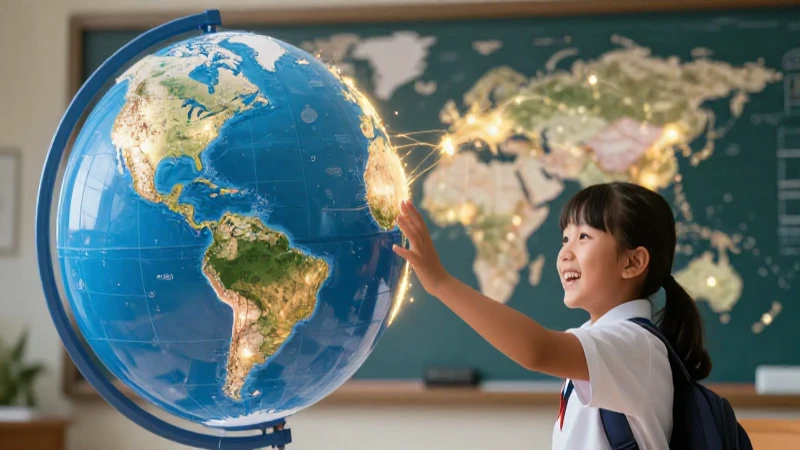 Estudiante explorando un mundo educativo global dinámico