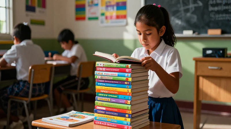 Estudiante mexicano lee libros educativos vibrantes