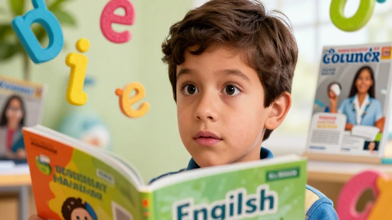 Joven estudiante mexicano con libros de inglés vibrantes