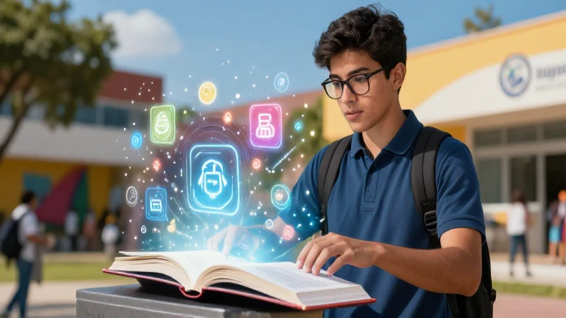 Estudiante mexicano en portal holográfico de conocimiento