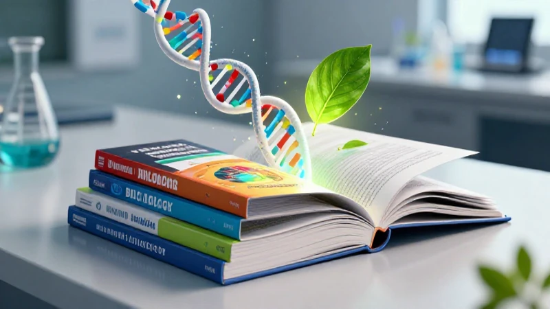 Libros de biología con ADN y hojas modernas