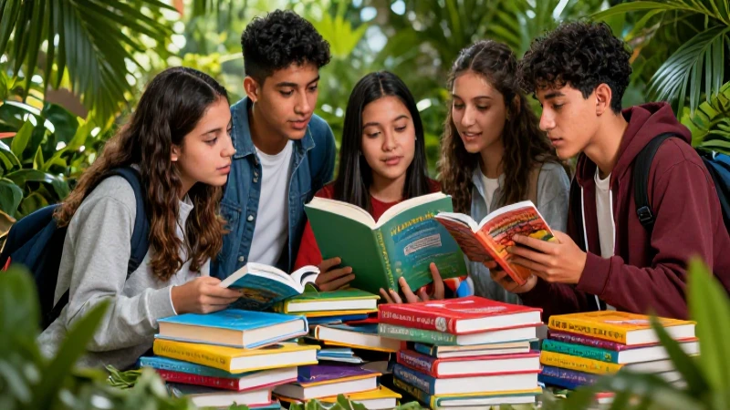 Revista mexicana con estudiantes y libros de salud