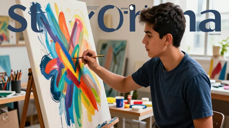 Libros de artes visuales para 2º secundaria: desata tu creatividad 6 Estudiante mexicano pintando arte abstracto vibrante