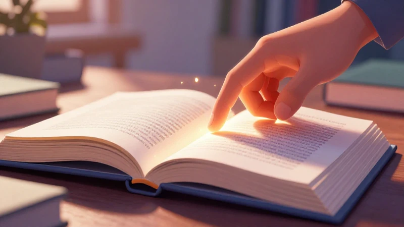 Mano toca libro brillante en entorno académico