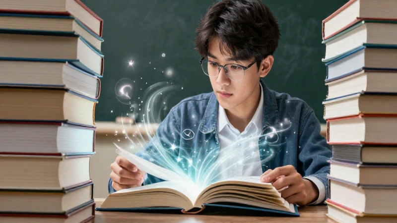 Académico joven con libros y luz ideal