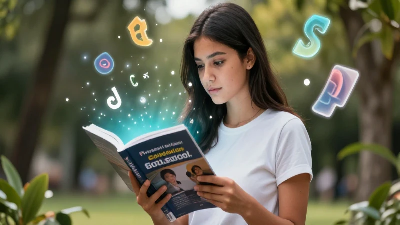 Estudiante lee intensamente un libro digital
