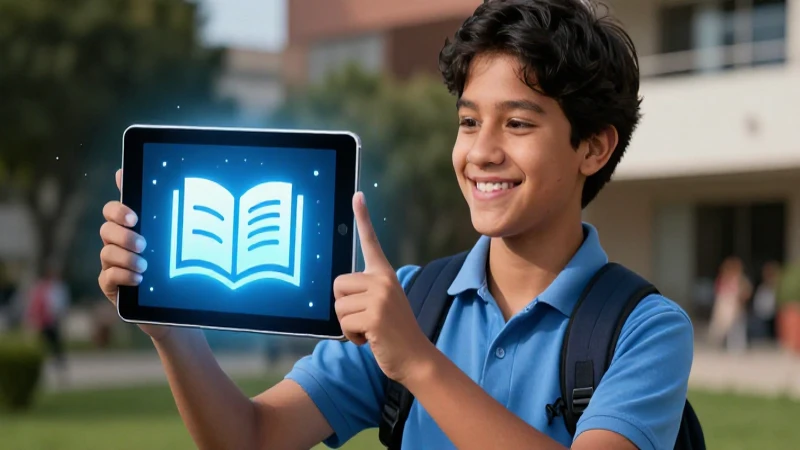 Descarga gratis libros de español para preparatoria en PDF 4 Estudiante mexicano feliz con tablet digital