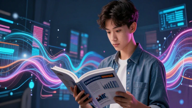 Estudiante analizando datos con estética moderna