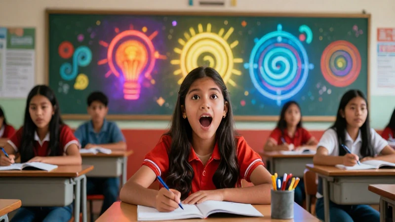 Estudiante entusiasta en clase mexicana vibrante