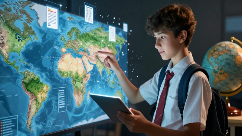 Libros de geografía en PDF gratis para estudiantes de secundaria 5 Estudiante aprende geografía con mapa holográfico digital