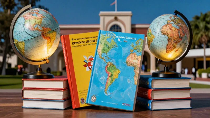 Composición dinámica de libros y un globo celestial