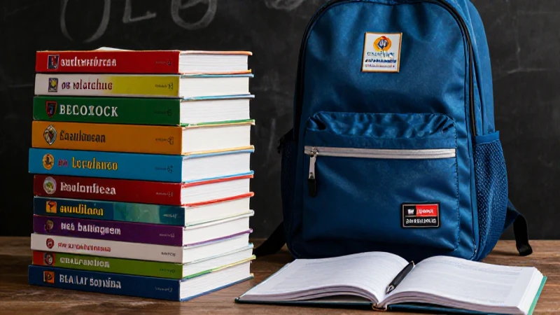 Libros coloridos y mochila en portada de revista