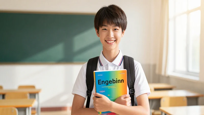 Joven estudiante sonriente con libro en aula luminosa