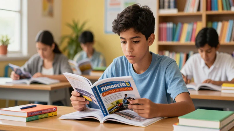 Estudiante mexicano estudiando libros modernos con éxito