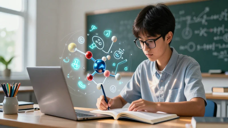 Estudiante estudia ciencia y matemáticas avanzada