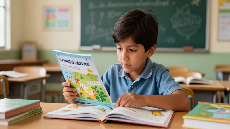 Niño mexicano aprendiendo en aula educativa