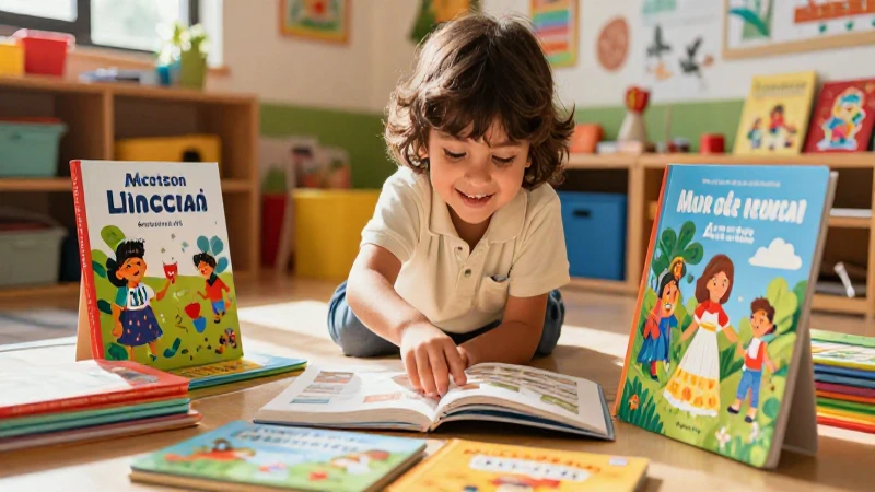 Niño feliz con libros mexicanos vibrantes